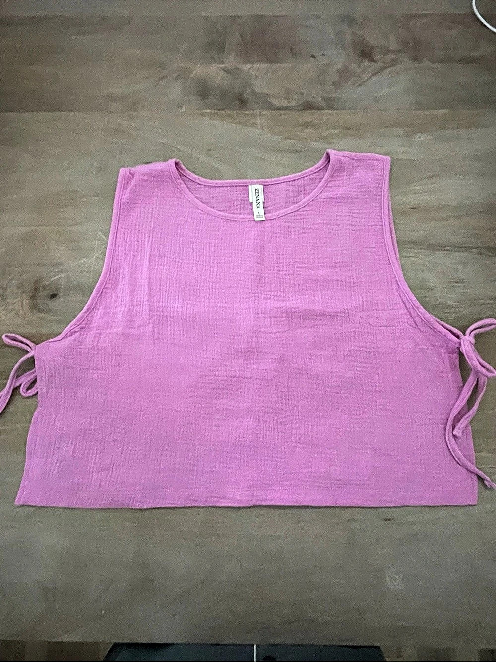 Zenana Side-Tie Tank Top in Pink Size Large Like New